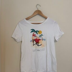 Old Navy White Tee with Santa Beach Print